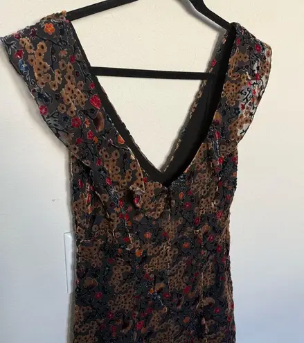 Willow & Clay Floral Print Velvet Burnout Babydoll Mini Dress V-Neck Small