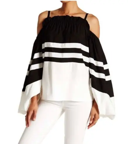 TOV Holy black & white off shoulder balloon sleeve blouse EU Sz 38 US Medium