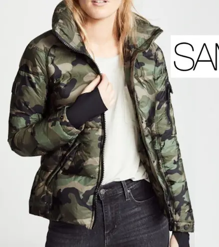 SAM. Medium Camo Jacket Puffer Down Bomber Freestyle Zip Quilted Green Brown Tan