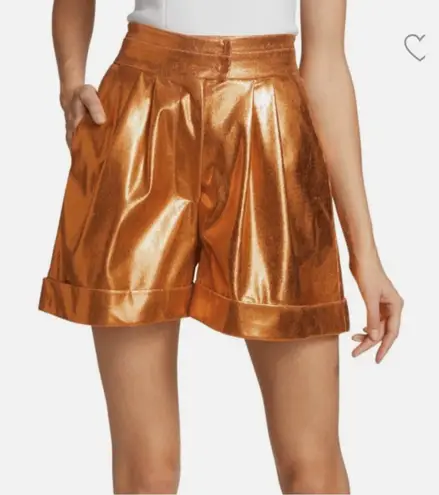 New! Kimberly Goldson Lizzie Metallic Faux Leather Shorts Copper Orange Size 0