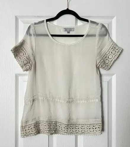 August Silk Options Lace Trim Embroidered Top - Size S