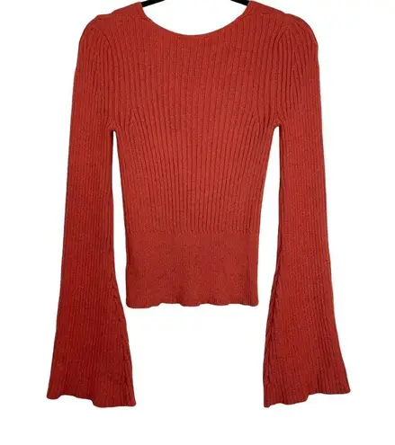 Free People  Viola Rust Knit Sweater Top Studded Bell Sleeves Boho