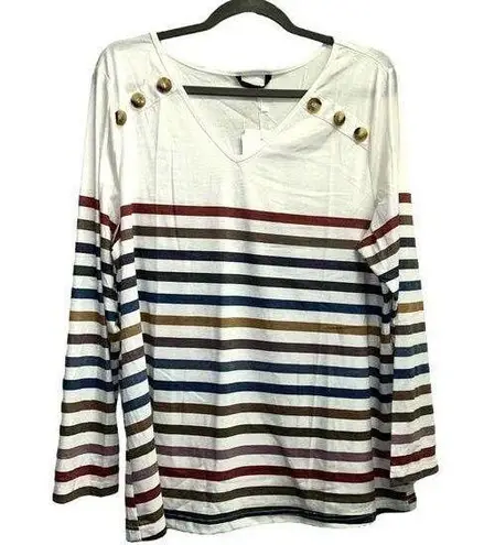 Bloomchic White With Multicolor Stripes Faux Button Accents Size 14/16