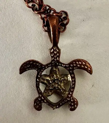 Copper tone and green turtle pendant necklace Brown