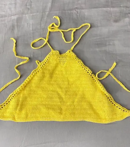 Garage Yellow Crochet Halter Bikini Top