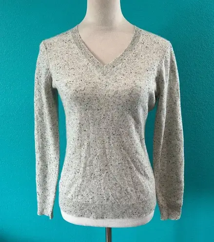 Charter Club 100% Cashmere Women's V-Neck Long-Sleeve Sweater Grey Confetti PS