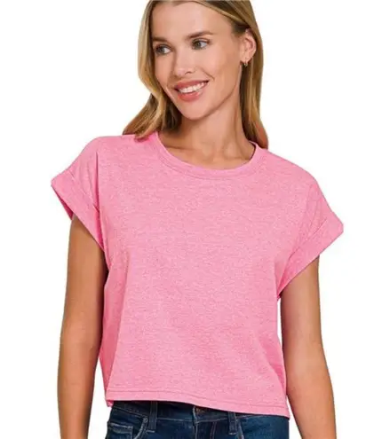 Zenana Outfitters Rolled Sleeve Crop T-Shirt