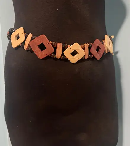 Clearance 50% off Vintage Wooden Geometric Beaded Boho Belt, Size Small Brown