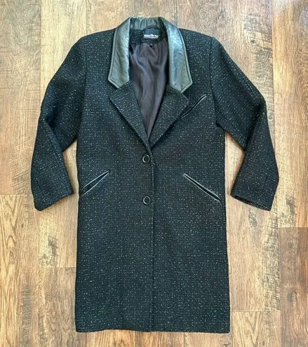 HUNTERS RUN wool coat with leather trim, size 6 Black