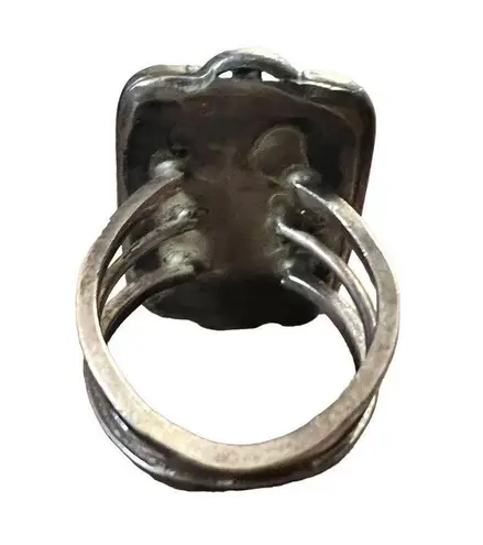 Vintage Southwestern Solid Silver Large Kingman Turquoise Totem Ring Size 5.5 Blue