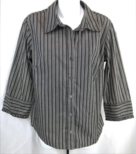 ALC Frank ALC Blouse Gray and White Striped with Ruffled and Buttons Cuffs Women’s Medium - Image 1