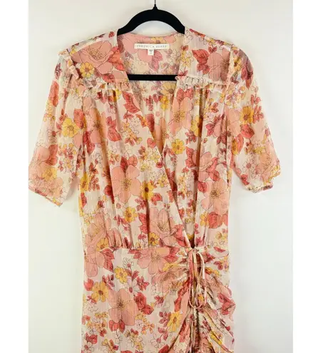 Veronica Beard Women Dress Pink Dakota Mini Wrap Floral V Neck Ruched Size 2
