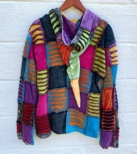 Nepal Colorful Embroidered Patchwork Bohemian Hippie Jacket Blue Size M