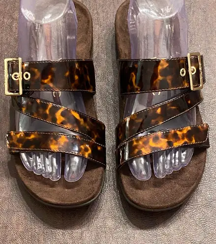 Vionic Skylar Tortoiseshell Brown Adjustable Orthotic Slide Sandals Size 7