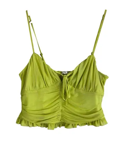 Meraki Cropped Tank Top Womens XL Lime Neon Green Ruched Ruffle Peplum Y2K Indie