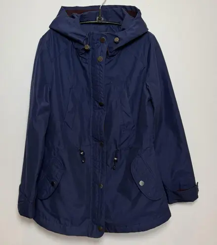 Giacca Navy Blue Hooded Anorak Jacket Quilted Lining Women's Size Small