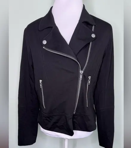 Evereve Black Moto Biker Style Jacket Asymmetrica Silver Zippers Size Medium