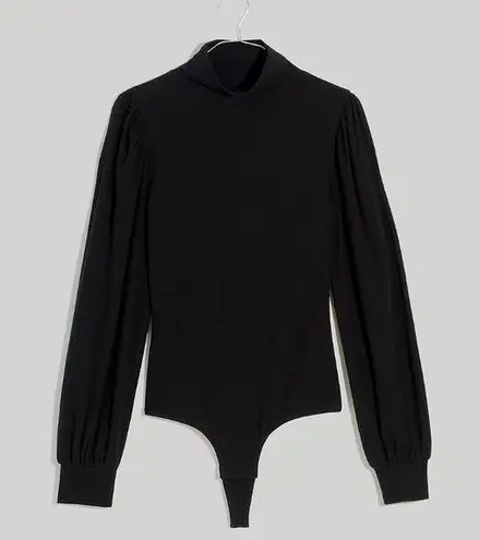 Madewell  Ribbed Puff Sleeve Black Turtleneck Bodysuit