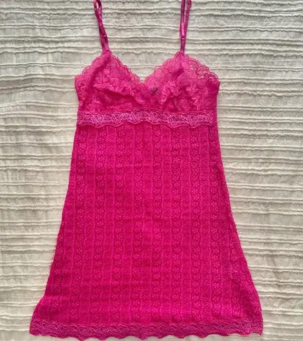 Forever 21 Vtg Y2K XXI Hot Pink Lace Babydoll Sheer Cami S Small Vintage