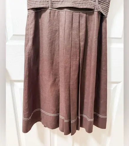 Vintage Carole little pleated brown collared contrast stitch dress linen utility Size 8