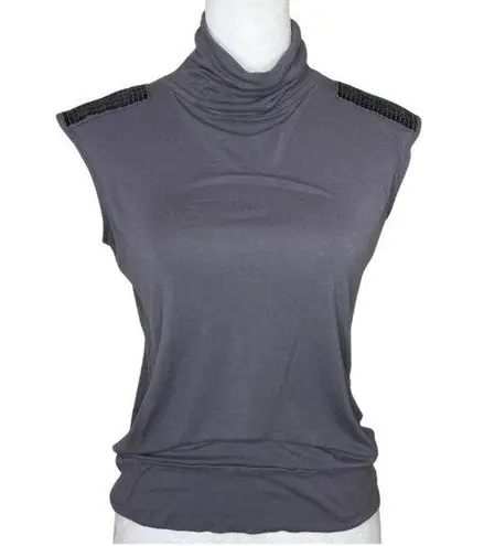 Sisley Women's Sequin Shoulder Turtleneck Sleeveless Blouse Top Work Office M Gray Size M