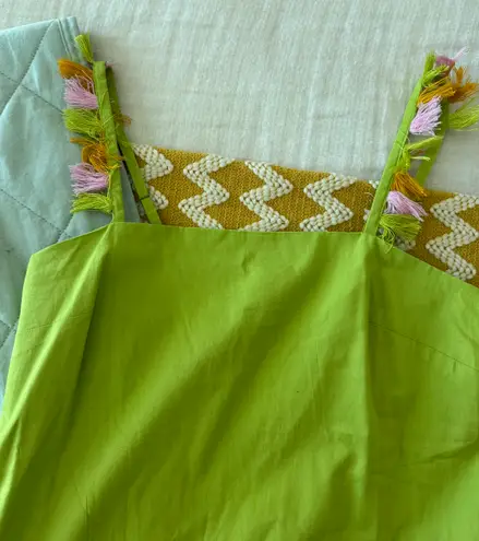 Anthropologie Lime Green Dress With Tassels 