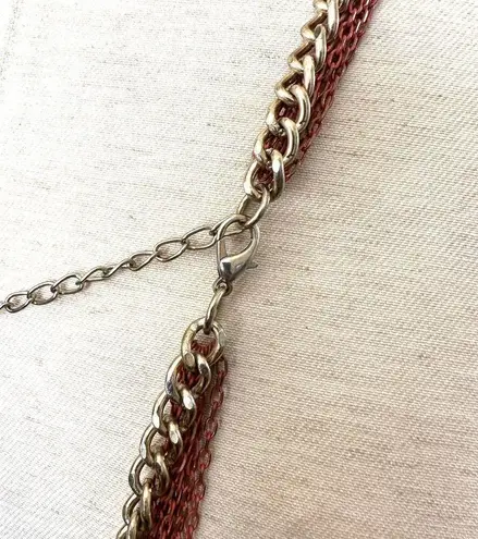 Gold tone orange multi strand chain necklace