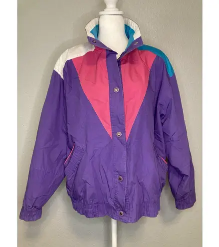 Vintage 80s 90s Jacket Womens M Neon Zip Funky Retro Ski Be In The Current Seen Purple Size M