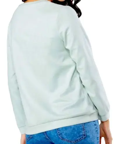 max Crew Neck Faux Suede Textured PRECIOUS Embroidered Sweatshirt size Medium Green