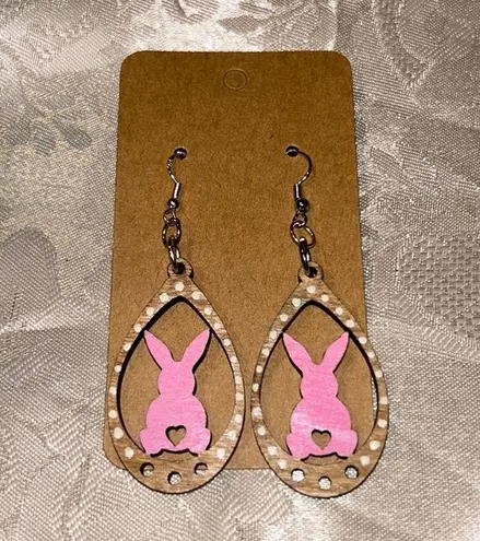 Handmade NWT Pink Bunny Easter Holiday Painted Wooden Earrings