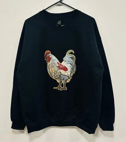 Chicken sweater! Black sequin glitter bling rooster sweatshirt size large!