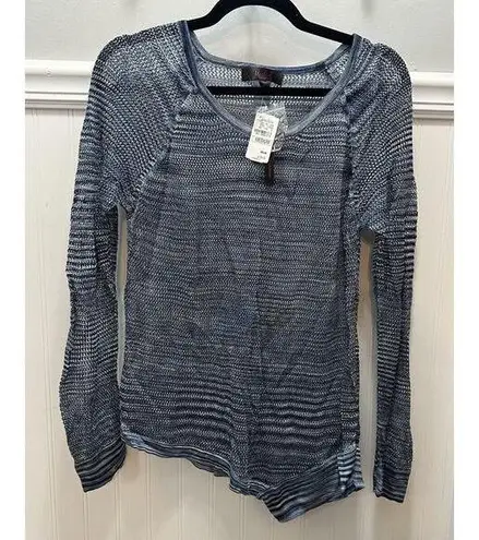 Marled Reunited Open Knit Sweater Womens Size Medium Blue Asymetrical Hem NEW