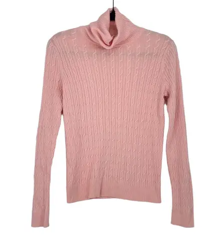 Talbots  Womens Pink Cable Knit Long Sleeve Turtleneck Pima Cotton‎ Sweater Small - Image 1