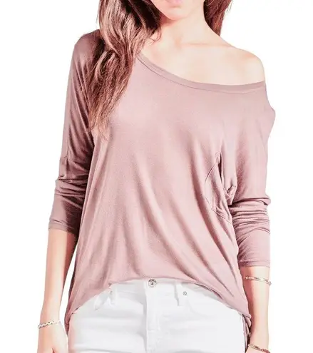 LA Made New  Long Sleeve Pocket Top Soft Modal Knit Dropped Shoulder Pink