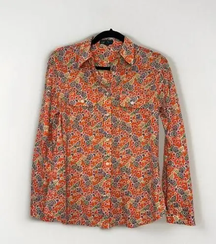 LRL Ralph Lauren Vtg Floral button down top shirt Cotton M Spring Summer Orange Size M