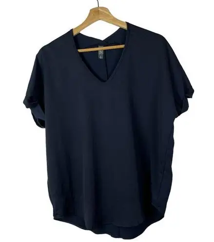 Alya  Navy Blue V-Neck Short Sleeve Blouse S