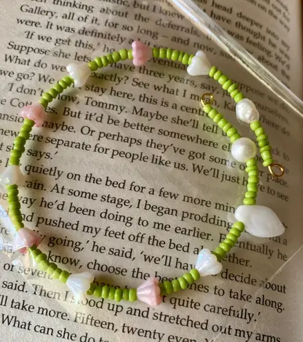 Handmade quality Czech glass beads pearl/flower/leaf & seed beads & natural shell pearl fairy Kawaii bracelet💚🌞🤍🍃