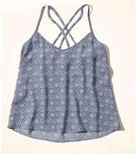 Hollister ✨HP✨Patterned blue tank criss cross back tank top✨