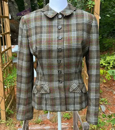 40s or 50s Vintage Wool Plaid Blazer Peter Pan Collar Size Small Gray