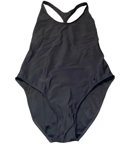 Newport News Sun Streak Black T Back One Piece Bathing Suit with Bling