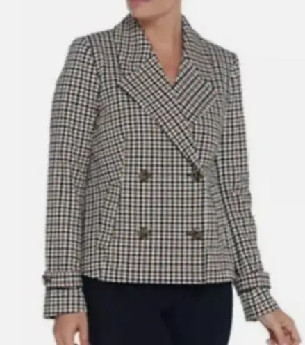 Dennis Basso Printed Luxe Crepe Double Breasted Jacket - Taupe/Black Size 4