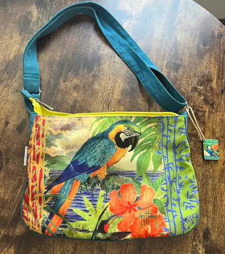Guy Harvey | women’s tropical, parrot print, crossbody bag.