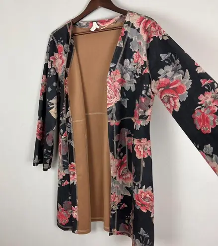 Solitaire Anthropologie Emilie Sueded Floral Kimono Jacket Women Large Gray Pink