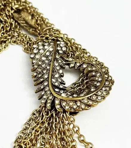 White House | Black Market WHBM Gold Feather & Crystal Y-Neck Tassel Necklace NWT