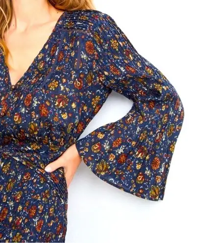 Veronica Beard NWT Shireen Button-Front Floral Print Pleated Dress in Ink Sz 2