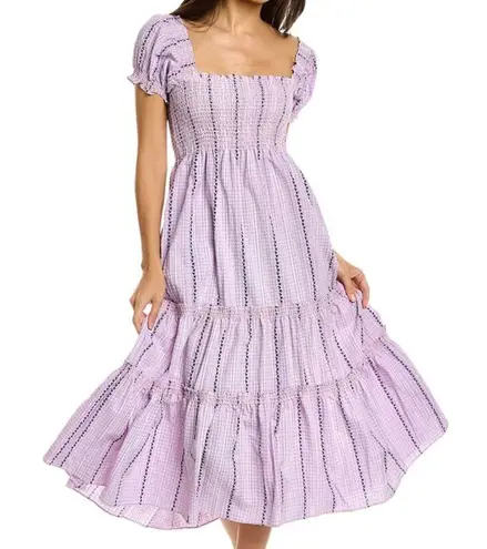 o.p.t Serenette Square Neck Smocked Gingham Midi Dress Purple Pink Size Large