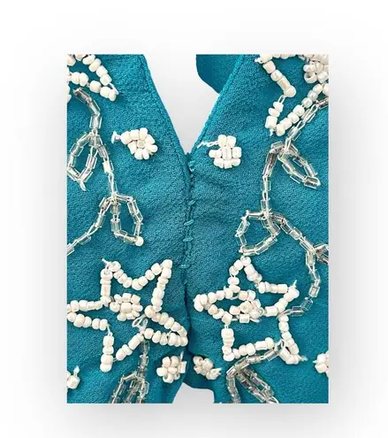 Boston Proper ♔ Chiffon Crystal Bead Embellish Kimono Sleeve Swim Coverup ♔ Aqua