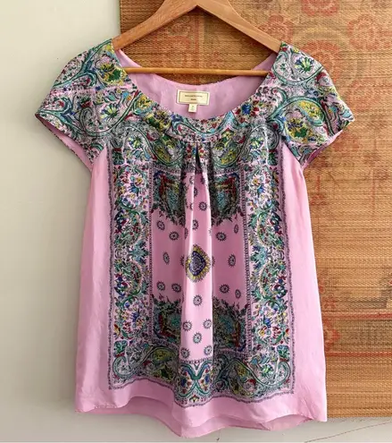 Anthropologie Moulinette Soeurs Silk Handkerchief Print Short Sleeve Blouse - Image 2
