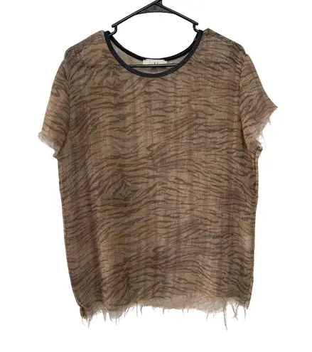 IRO Lamb skin animal print crew neck raw hem & sleeves T-shirt tan brown medium