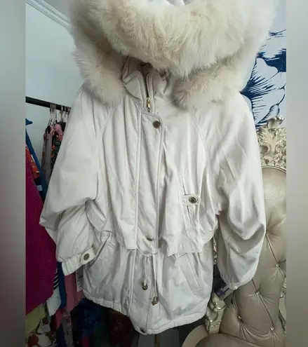 Larry Levine Women's Cream Fox Fur Hooded Jacket